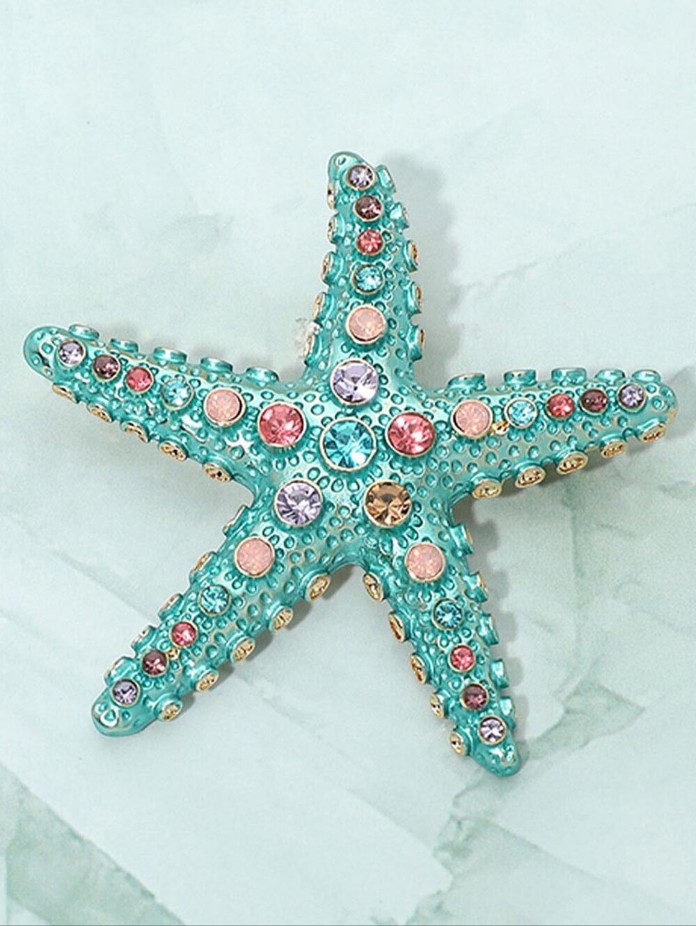 Rhinestone Embellished Starfish Pin Brooch